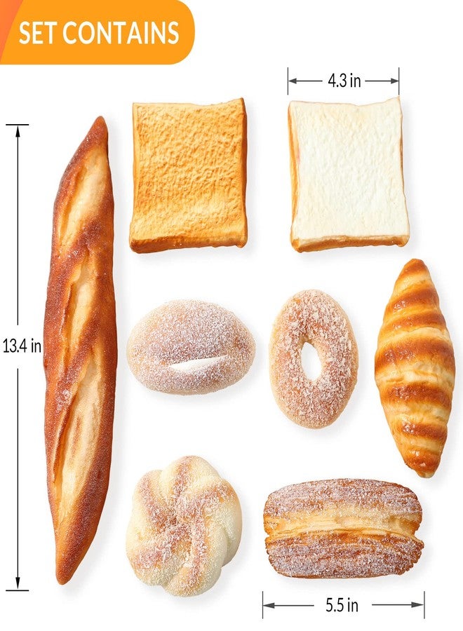 Joeabor 8pcs Artificial Bread Set, Realistic Fake Food for Display, Fake Bread for Decoration, Faux Food Props, Includes Faux Croissant, Dessert, Baguette and Toast - Image 2